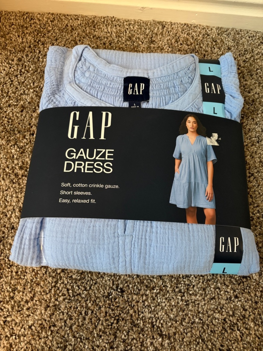 GAP Sky Blue Cotton Gauze Short Sleeve Dress